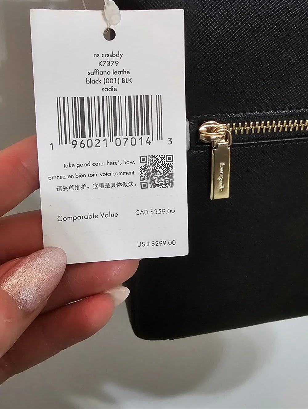 Kate Spade Black Leather Crossbody with Front Zip